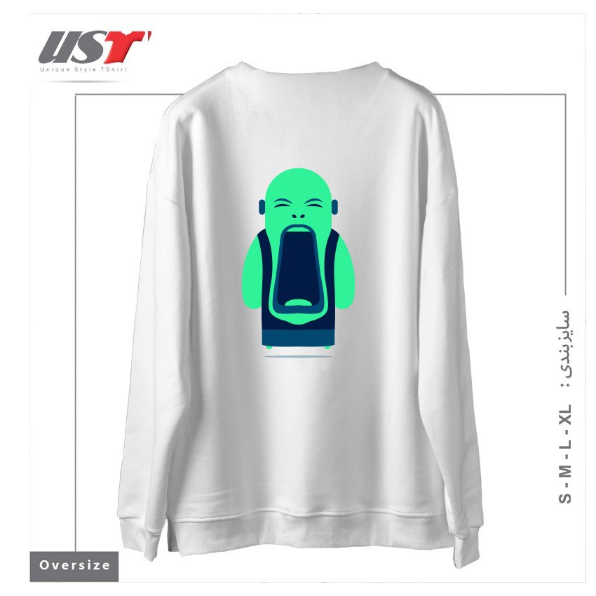 طرح ANGRY BUDDHA سوییشرت اورسایزرنگ سفید