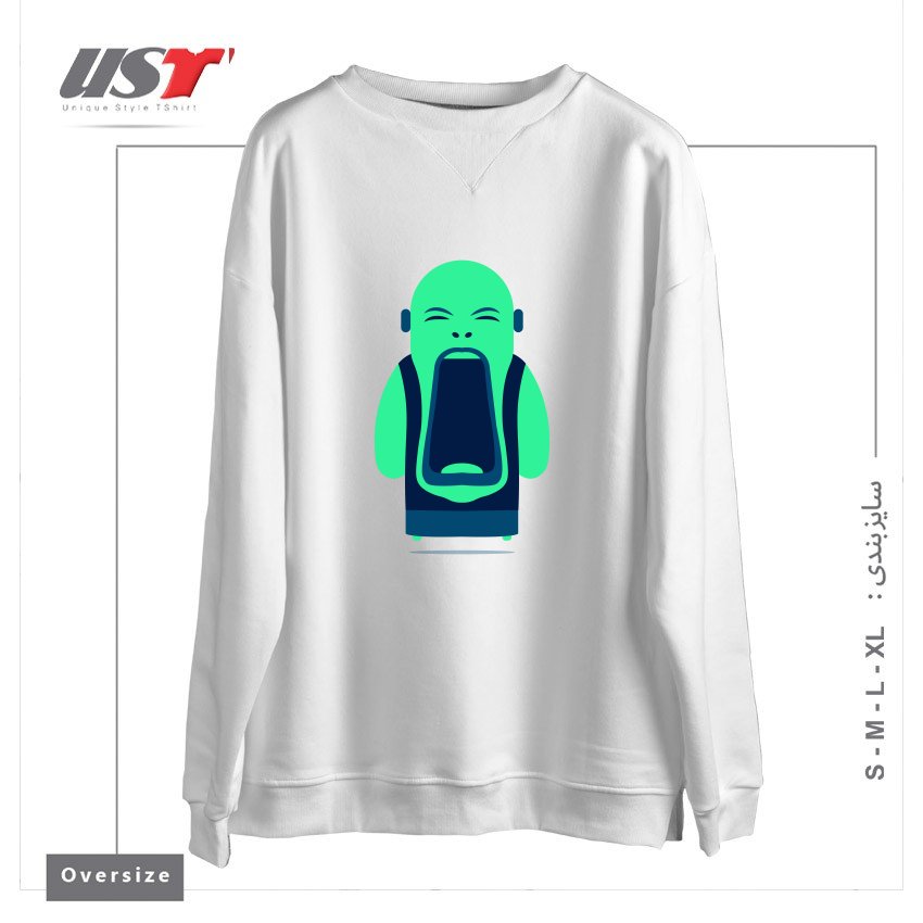 طرح ANGRY BUDDHA سوییشرت اورسایزرنگ سفید