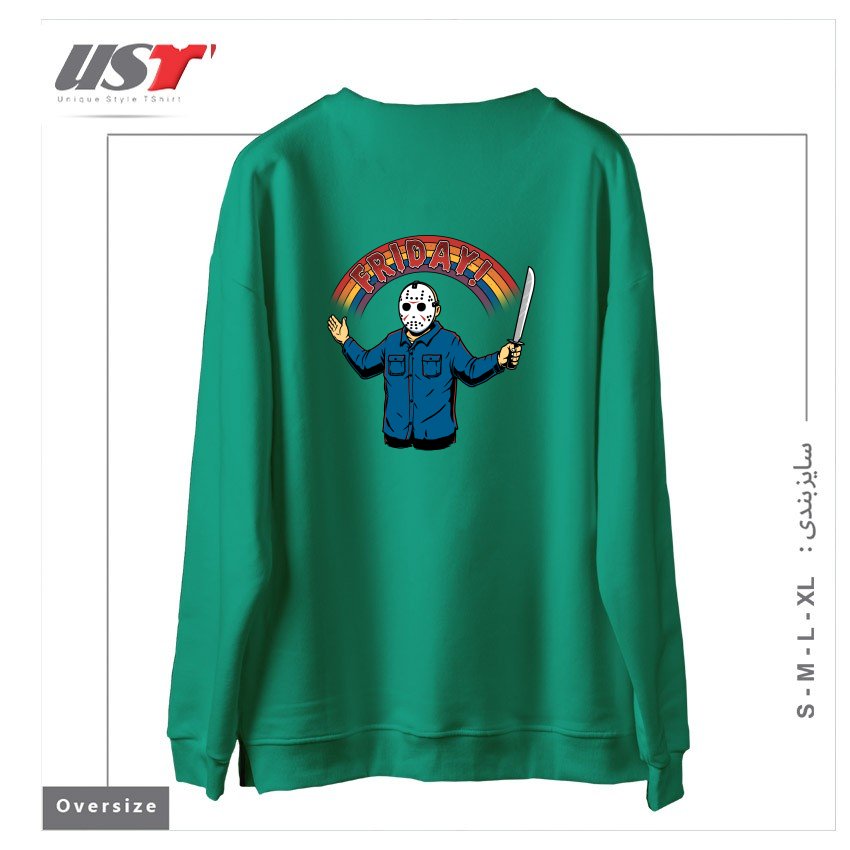 طرح AS LONG AS WE HAVE FRIDAYS! سوییشرت اورسایزرنگ سبز سدری