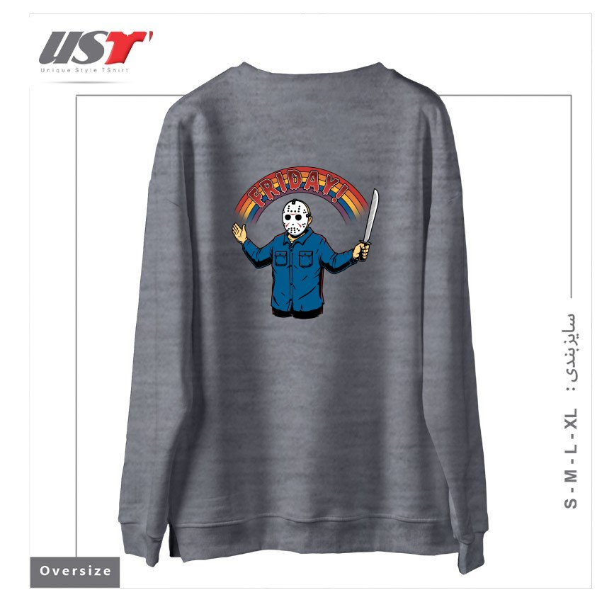 طرح AS LONG AS WE HAVE FRIDAYS! سوییشرت اورسایزرنگ طوسی ملانژ