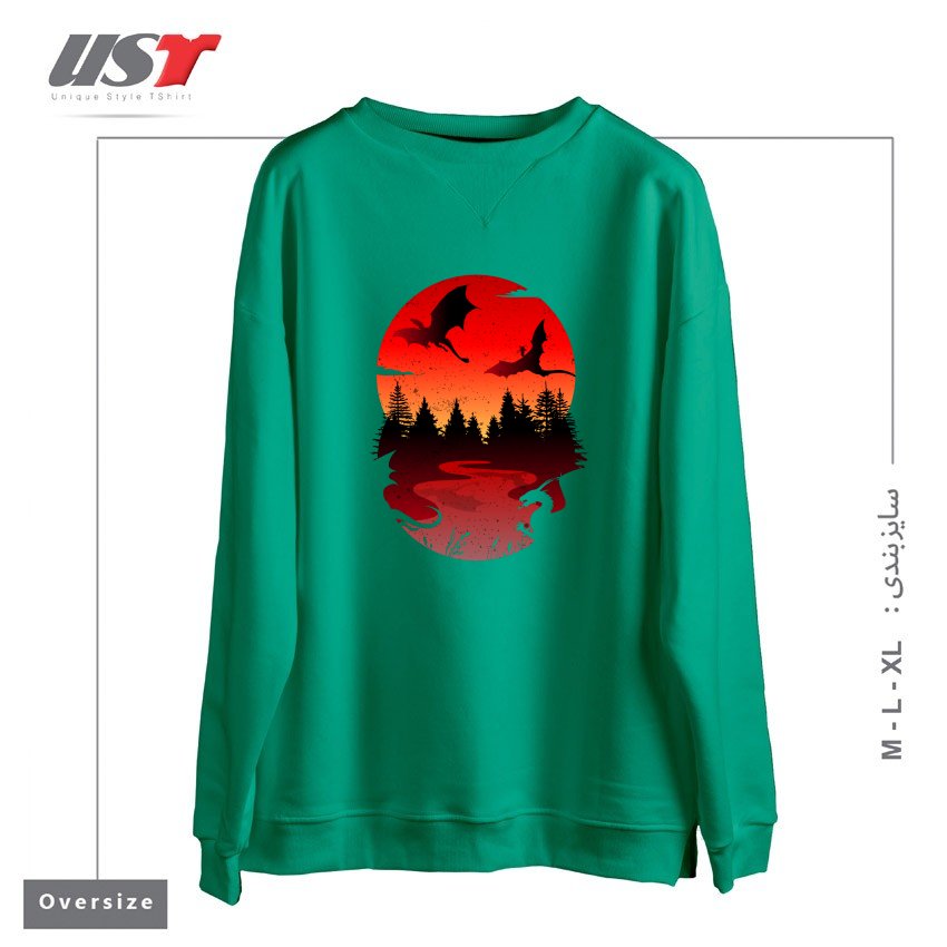 طرح BETWEEN NIGHT AND DAY سوییشرت اورسایزرنگ سبز سدری