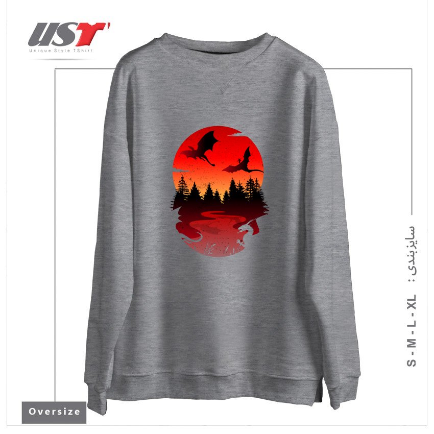 طرح BETWEEN NIGHT AND DAY سوییشرت اورسایزرنگ طوسی ملانژ