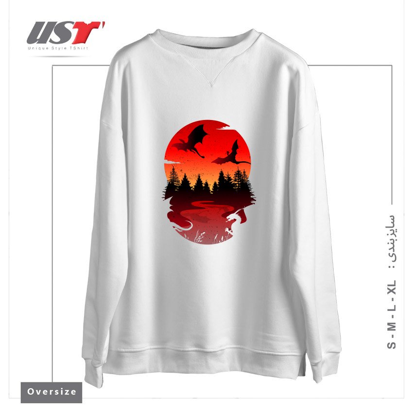 طرح BETWEEN NIGHT AND DAY سوییشرت اورسایزرنگ سفید