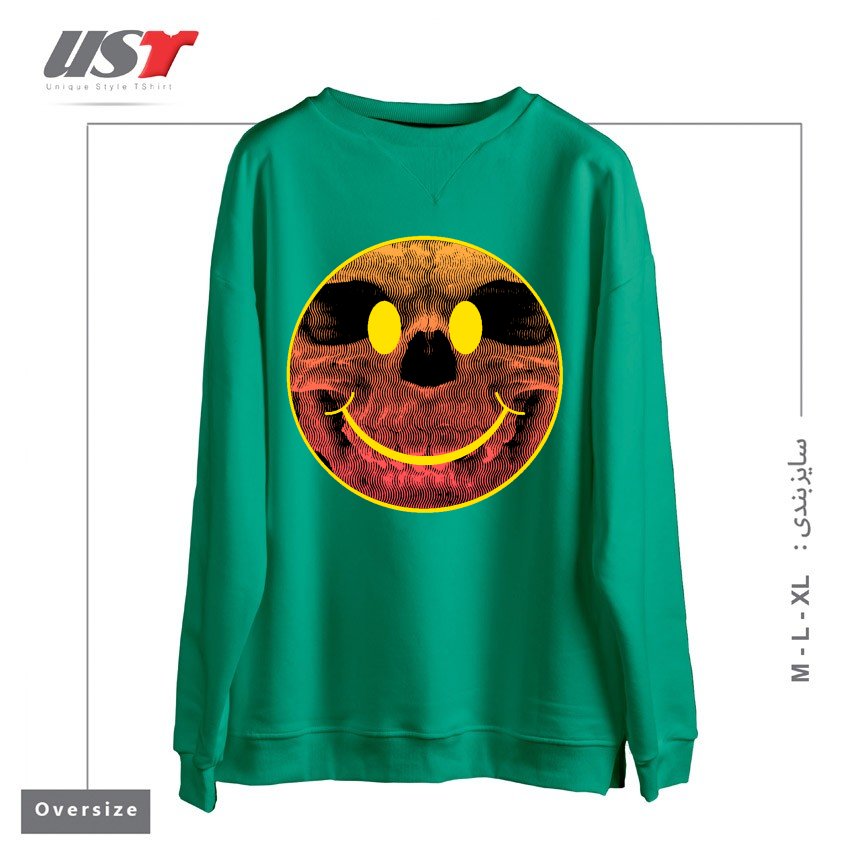 طرح BIG SMILE FOR YOU سوییشرت اورسایزرنگ سبز سدری