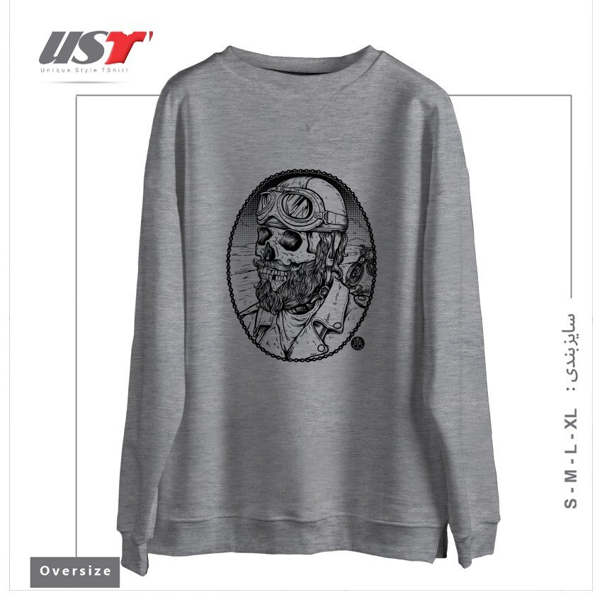 طرح BIKER3 سوییشرت اورسایزرنگ طوسی ملانژ