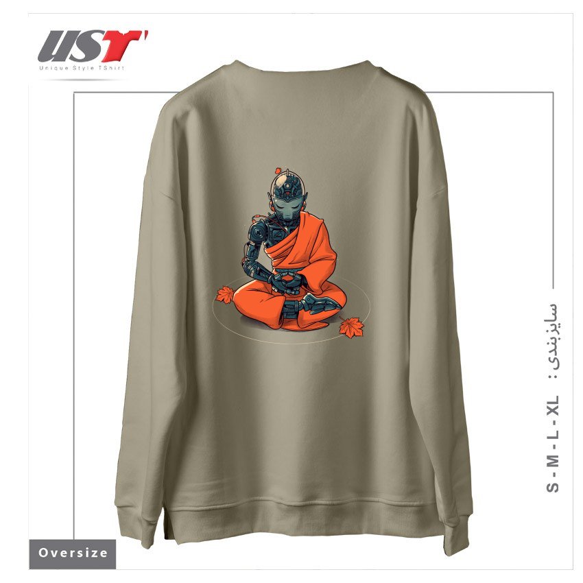 طرح MEDITATION ROBOT MONK سوییشرت اورسایزرنگ نخودی