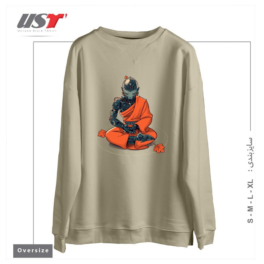 طرح MEDITATION ROBOT MONK سوییشرت اورسایزرنگ نخودی