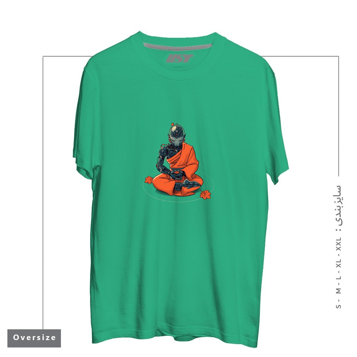 طرح MEDITATION ROBOT MONK تیشرت اورسایزرنگ سبز