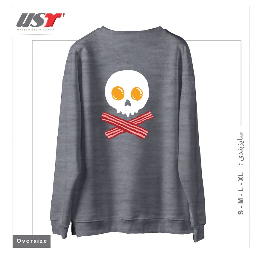 طرح BREAKFAST SKULL22232 سوییشرت اورسایزرنگ طوسی ملانژ