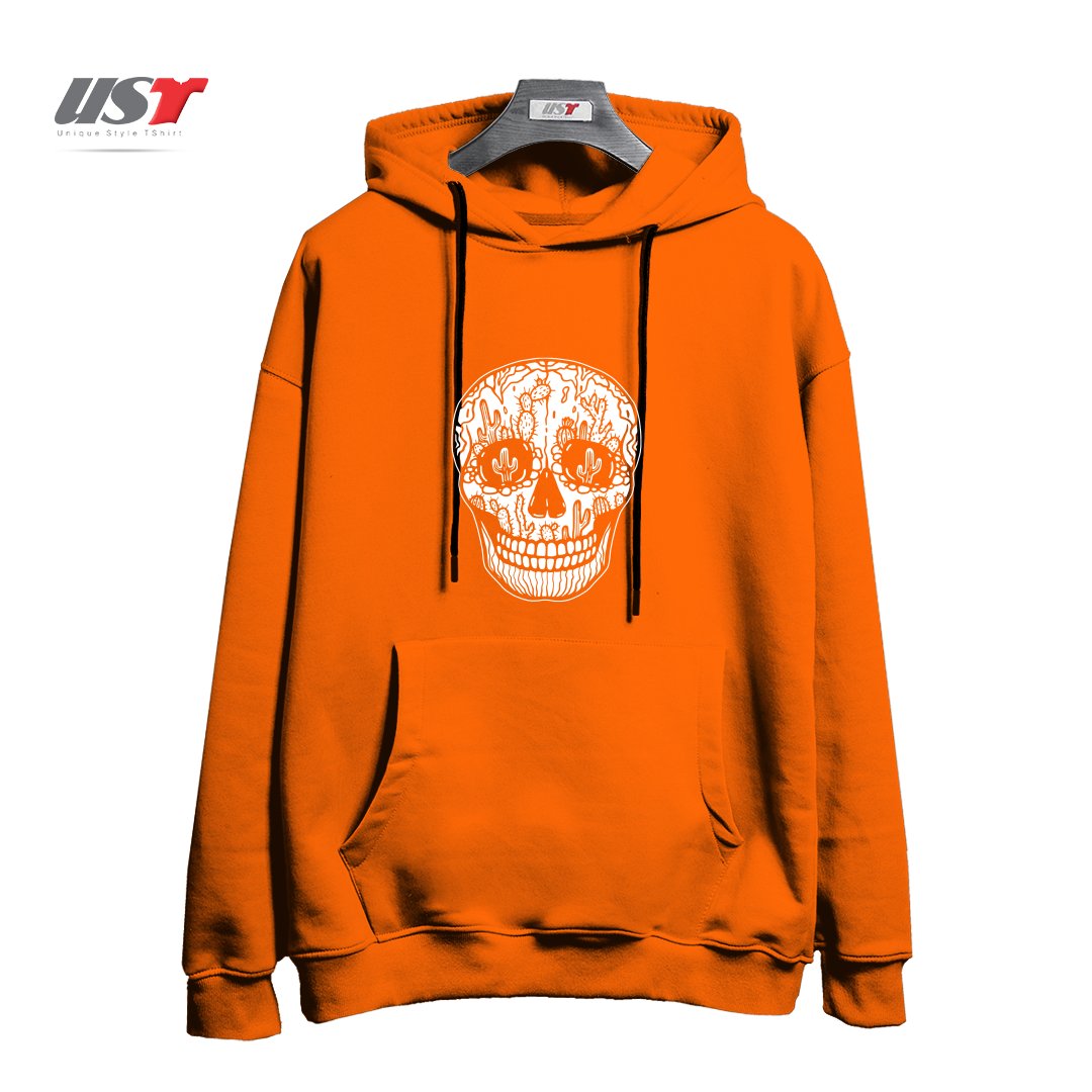 طرح CACTI SKULL (WHITE) هودی اورسایزرنگ نارنجی