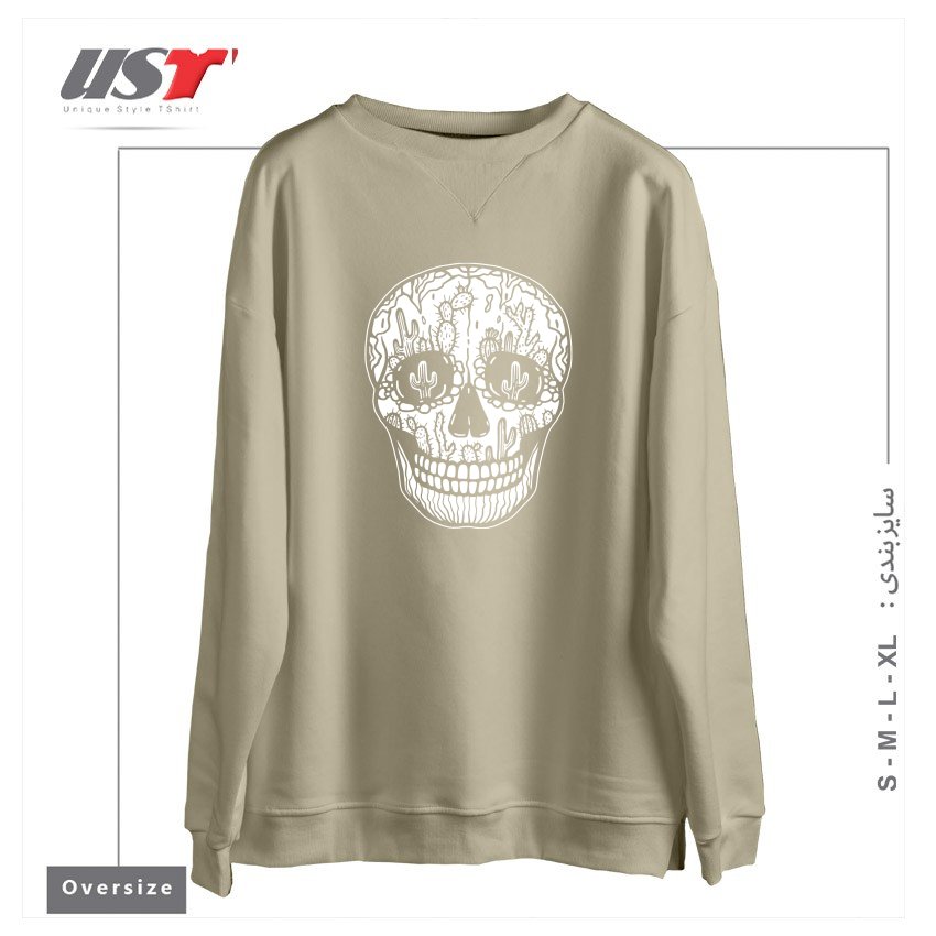 طرح CACTI SKULL (WHITE) سوییشرت اورسایزرنگ نخودی