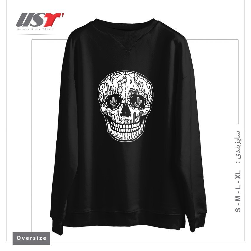 طرح CACTI SKULL (WHITE) سوییشرت اورسایزرنگ مشکی