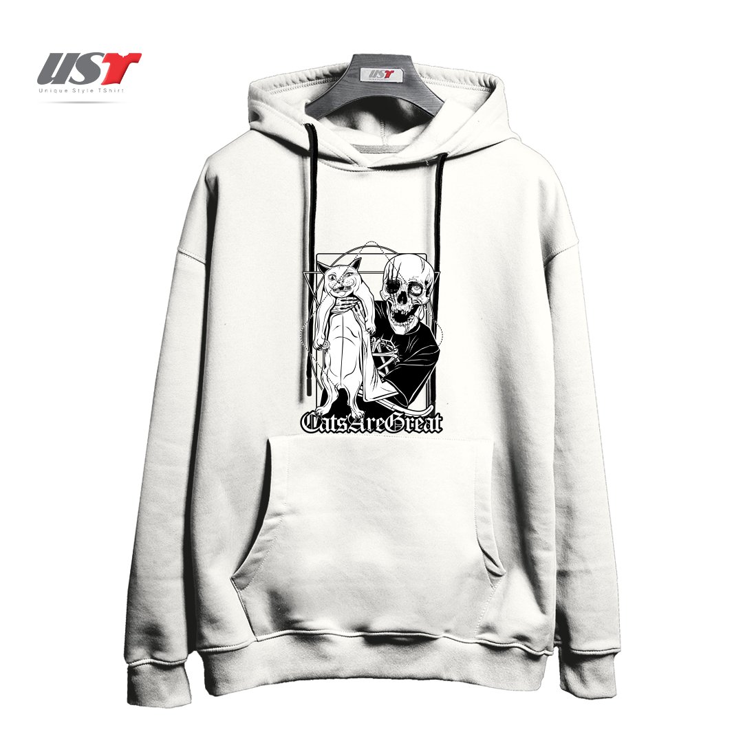 طرح CATS ARE GREAT هودی اورسایزرنگ سفید