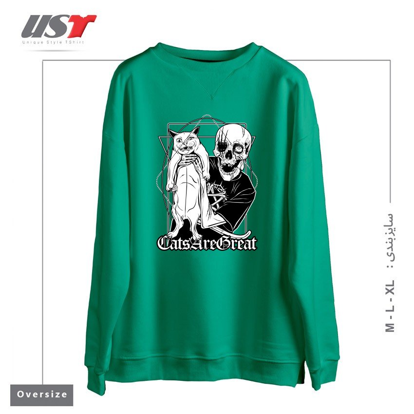 طرح CATS ARE GREAT سوییشرت اورسایزرنگ سبز سدری