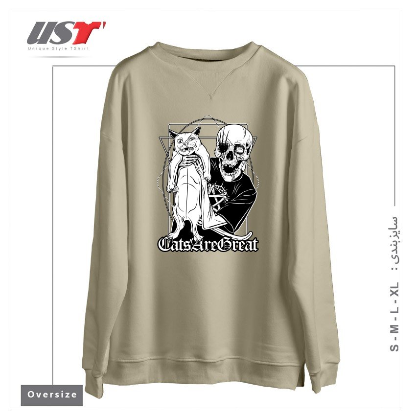 طرح CATS ARE GREAT سوییشرت اورسایزرنگ نخودی