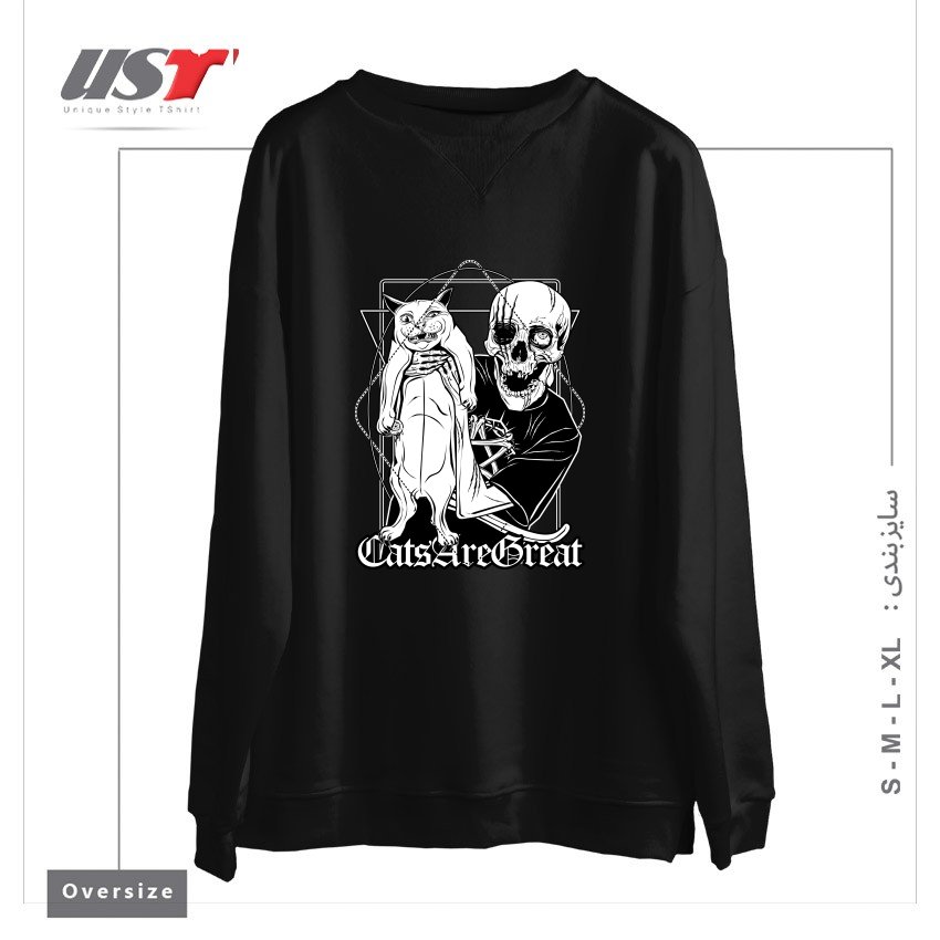 طرح CATS ARE GREAT سوییشرت اورسایزرنگ مشکی