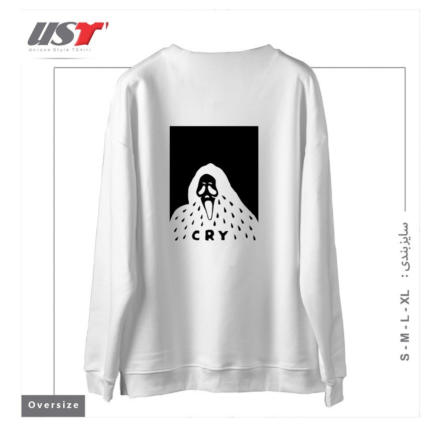 طرح CRY سوییشرت اورسایزرنگ سفید