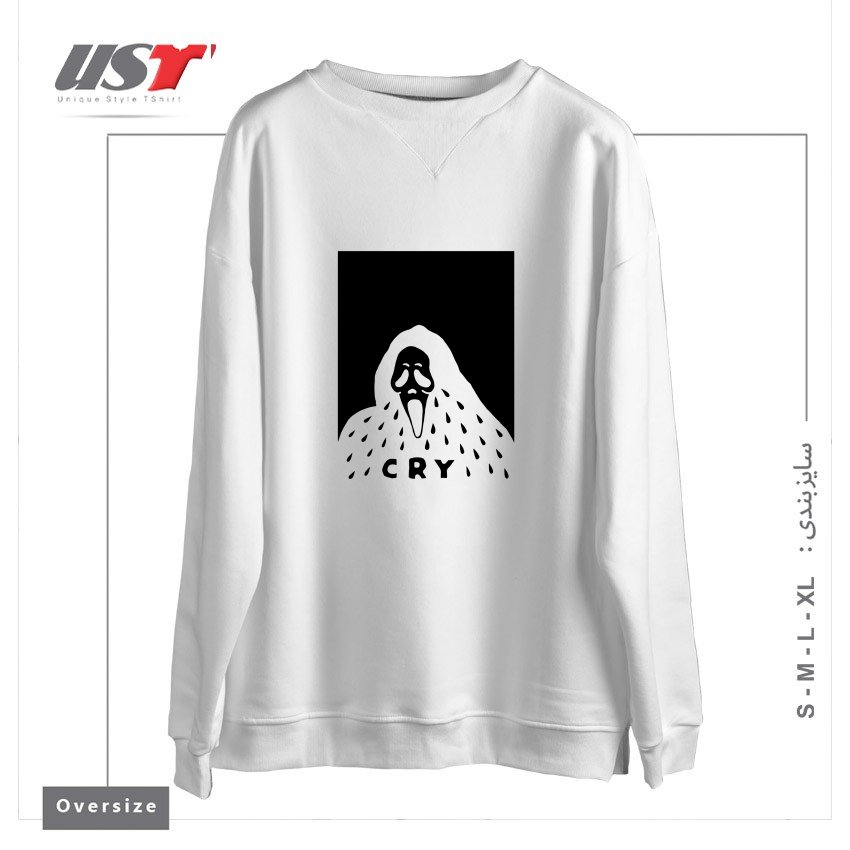طرح CRY سوییشرت اورسایزرنگ سفید