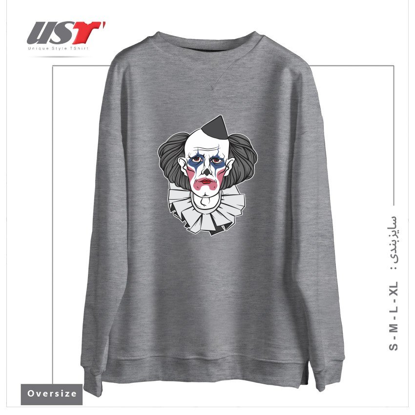 طرح CREEPY CLOWN سوییشرت اورسایزرنگ طوسی ملانژ