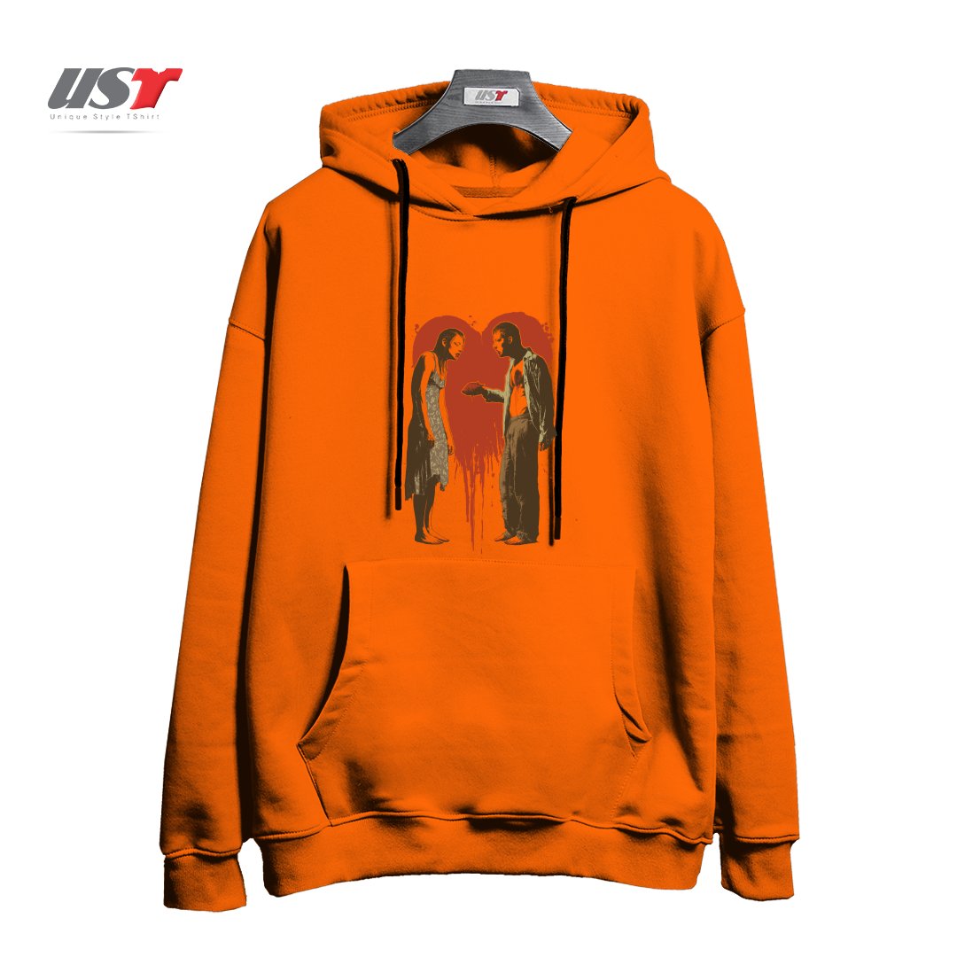 طرح ZOMBIE ROMANCE هودی اورسایزرنگ نارنجی