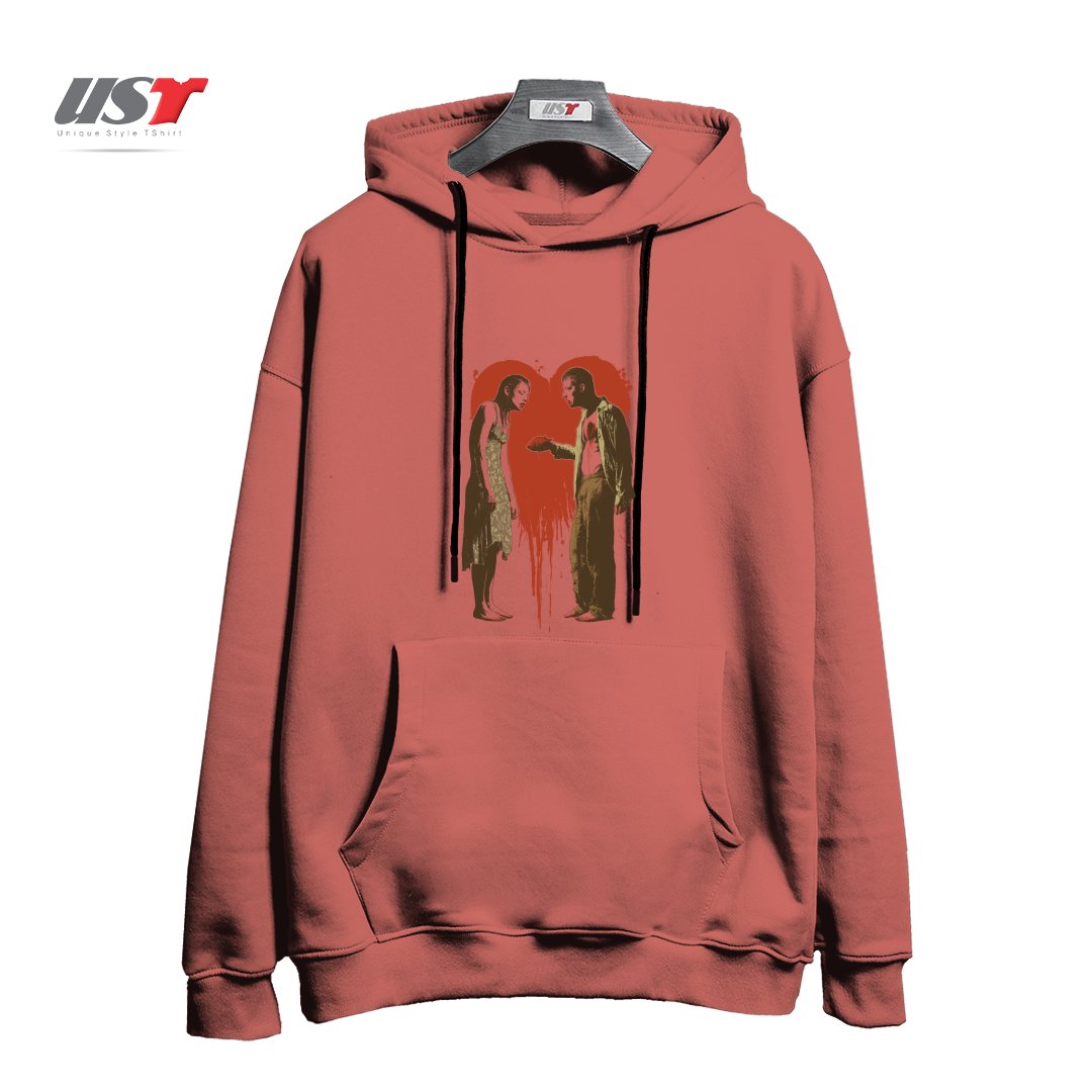 طرح ZOMBIE ROMANCE هودی اورسایزرنگ آجری