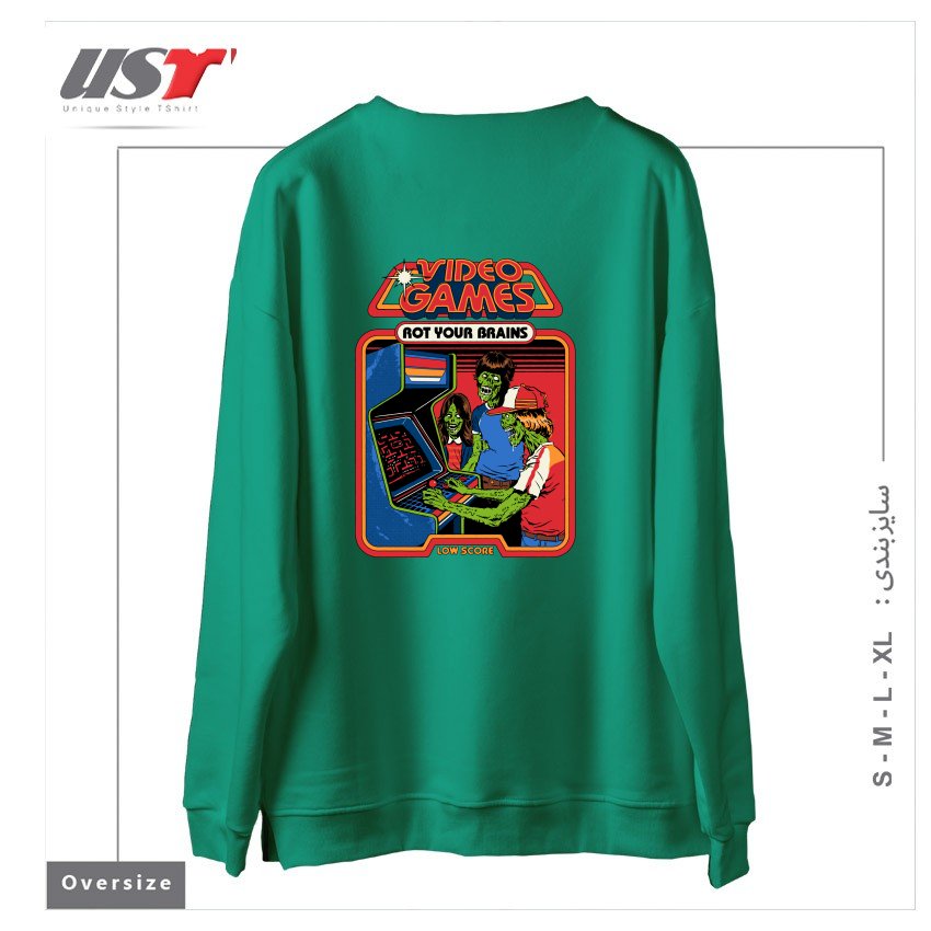 طرح VIDEO GAMES ROT YOUR BRAINS سوییشرت اورسایزرنگ سبز سدری