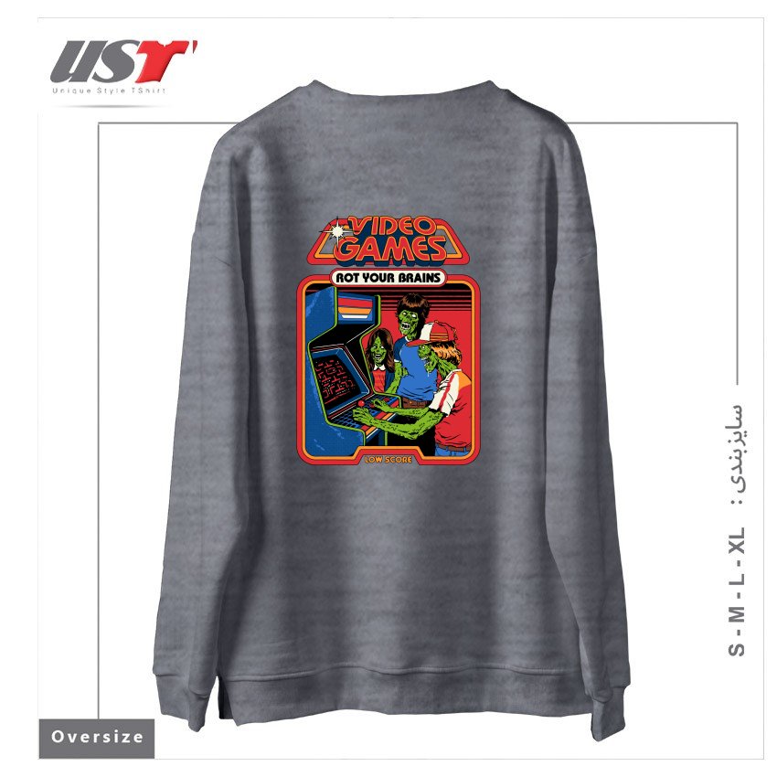 طرح VIDEO GAMES ROT YOUR BRAINS سوییشرت اورسایزرنگ طوسی ملانژ