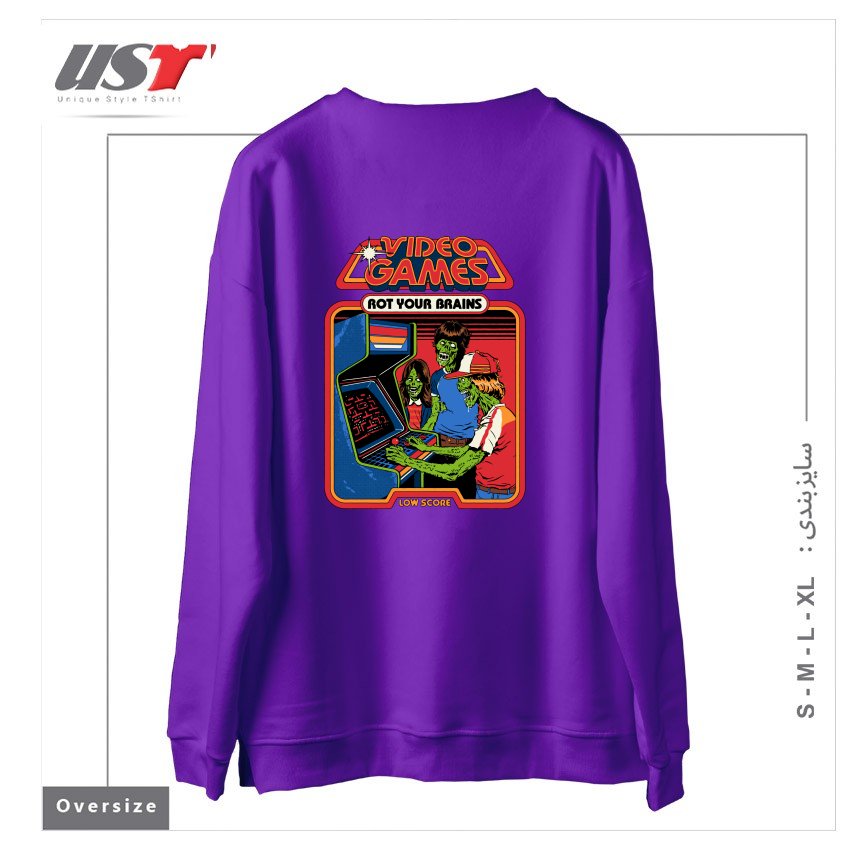 طرح VIDEO GAMES ROT YOUR BRAINS سوییشرت اورسایزرنگ بنفش