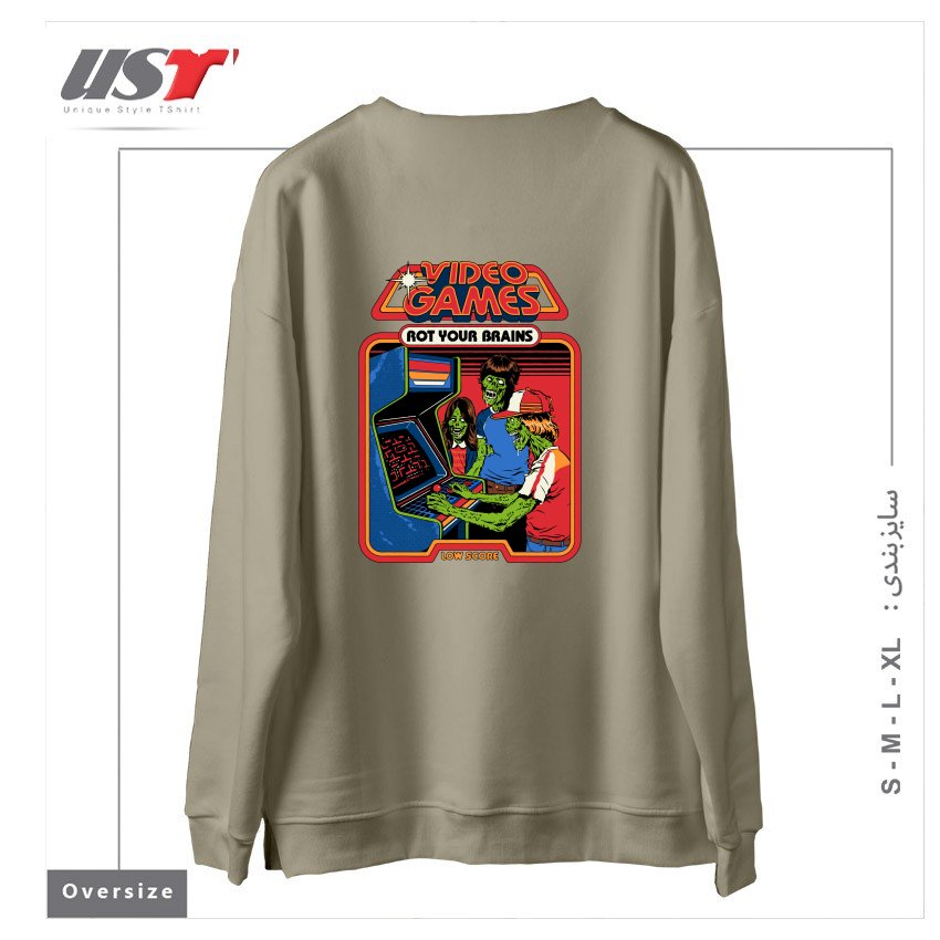 طرح VIDEO GAMES ROT YOUR BRAINS سوییشرت اورسایزرنگ نخودی