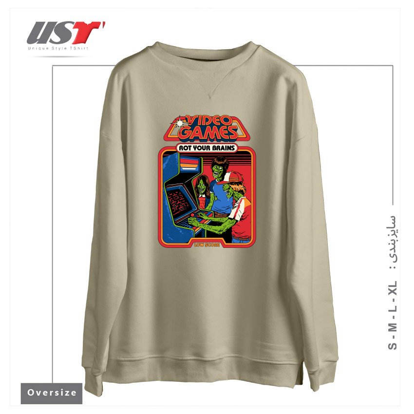 طرح VIDEO GAMES ROT YOUR BRAINS سوییشرت اورسایزرنگ نخودی