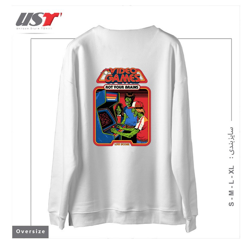 طرح VIDEO GAMES ROT YOUR BRAINS سوییشرت اورسایزرنگ سفید