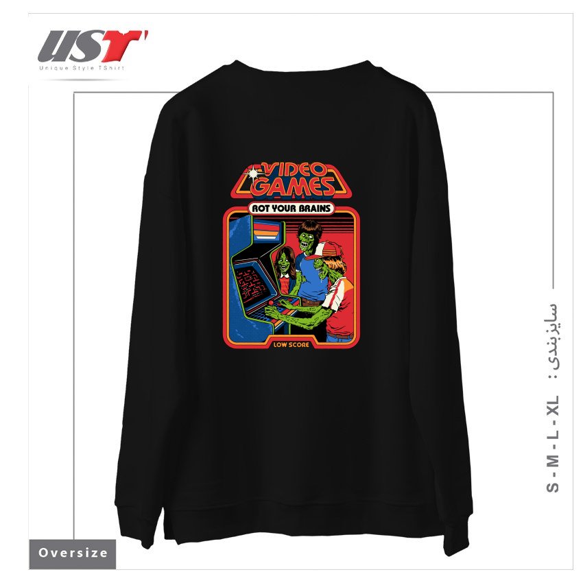 طرح VIDEO GAMES ROT YOUR BRAINS سوییشرت اورسایزرنگ مشکی