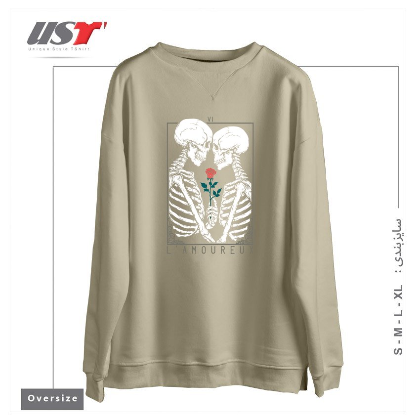 طرح VI THE LOVERS سوییشرت اورسایزرنگ نخودی