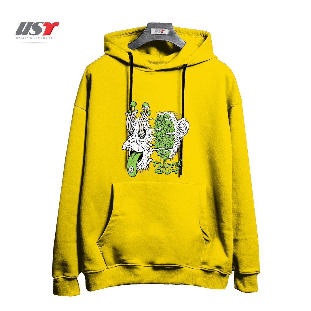 طرح TRIPPIN OUT هودی اورسایزرنگ زرد