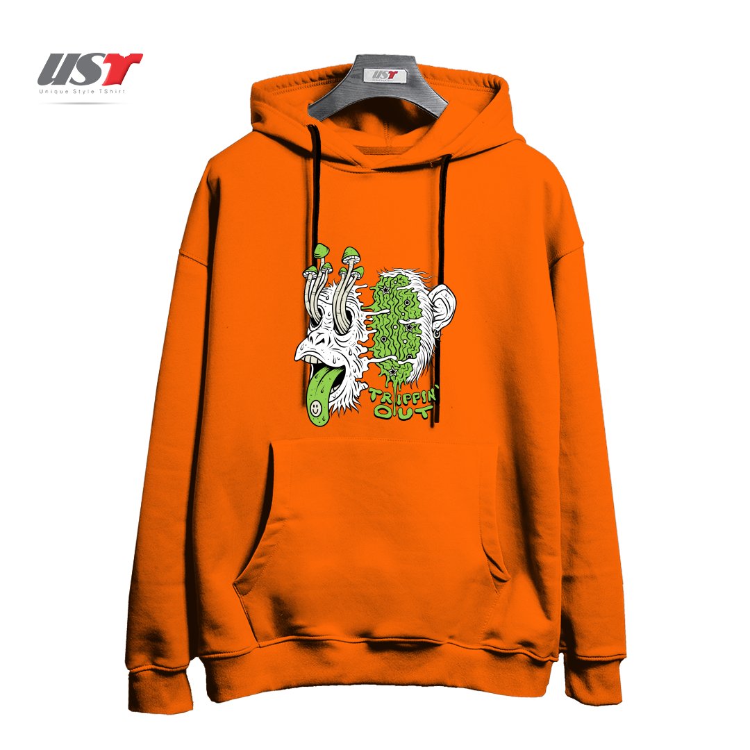 طرح TRIPPIN OUT هودی اورسایزرنگ نارنجی