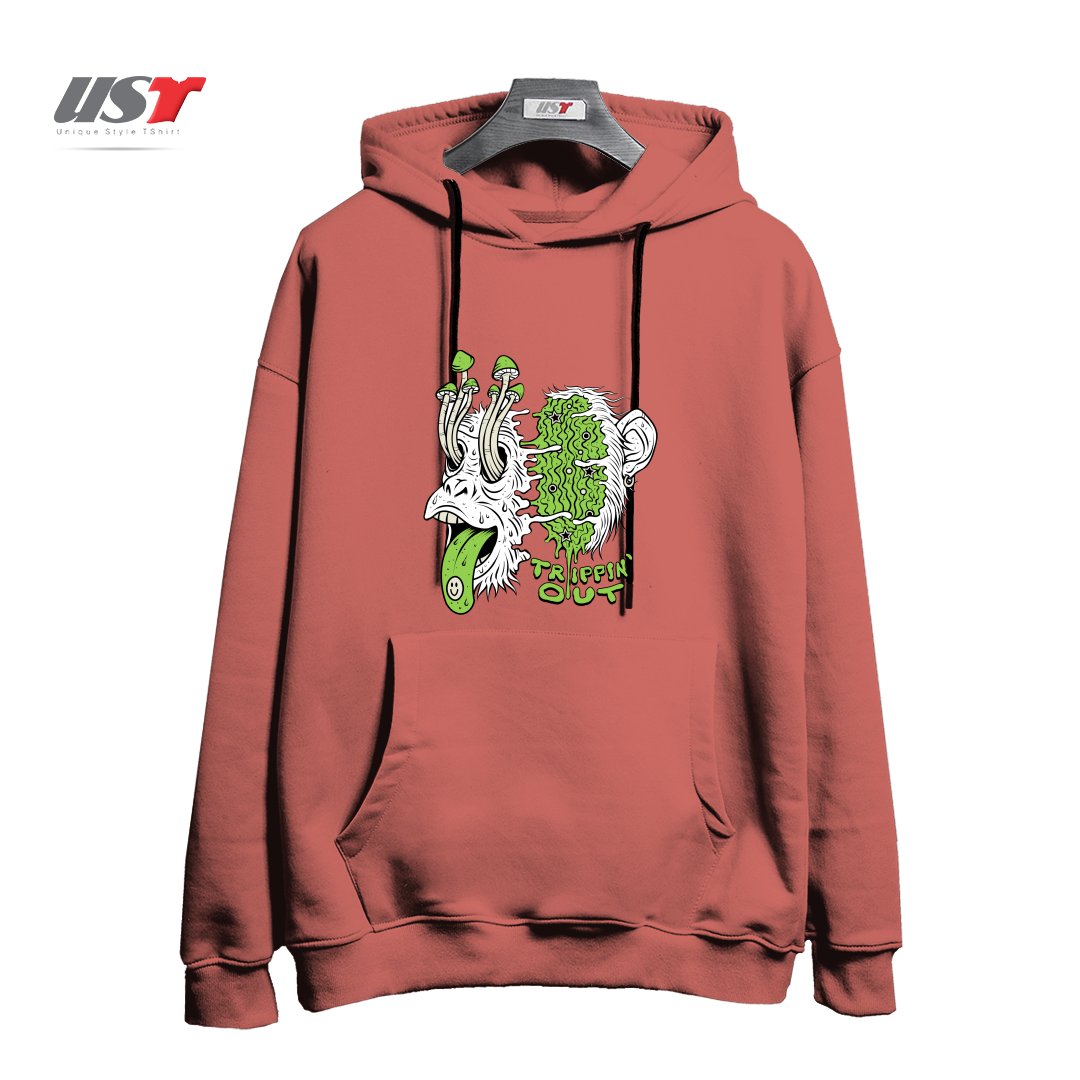 طرح TRIPPIN OUT هودی اورسایزرنگ آجری