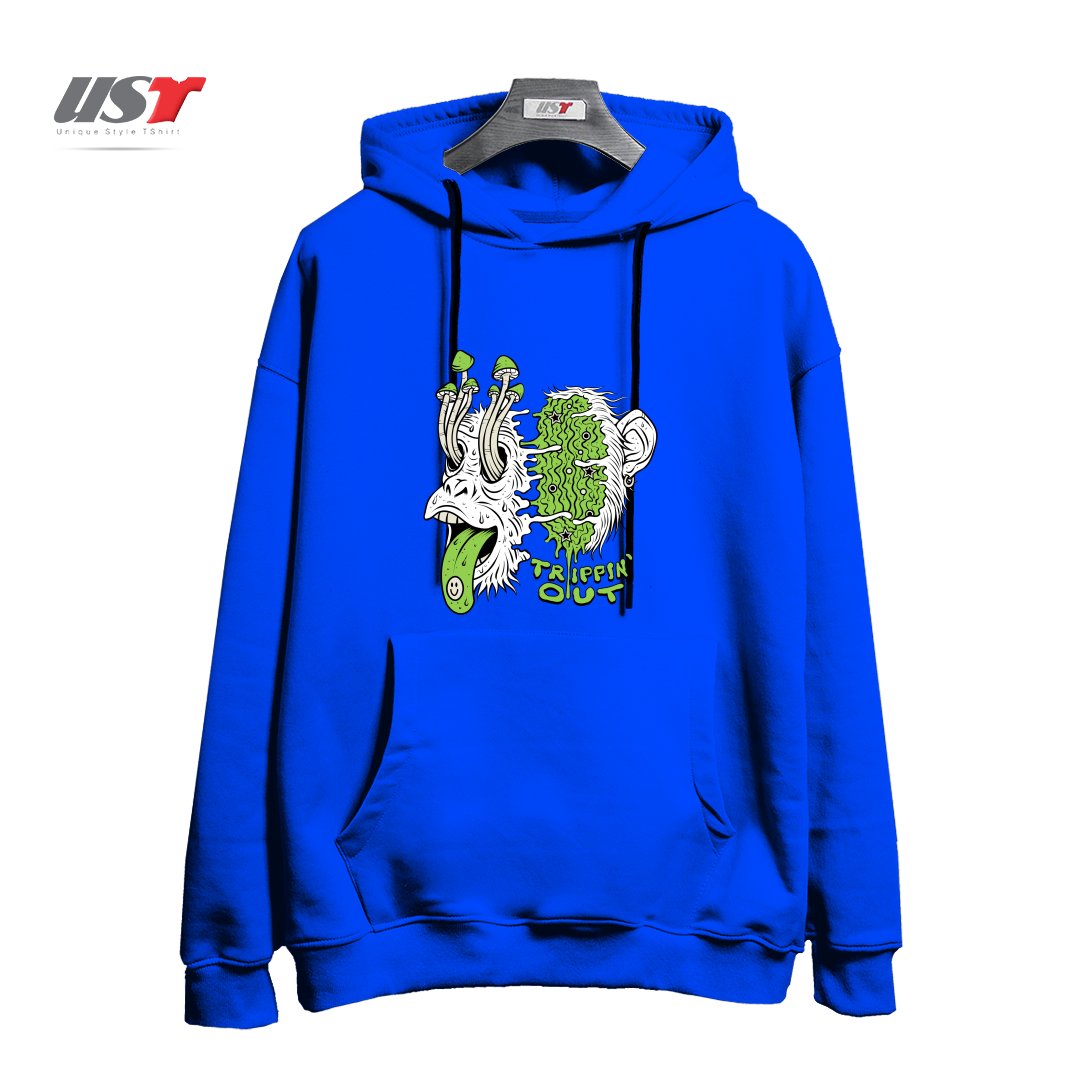 طرح TRIPPIN OUT هودی اورسایزرنگ آبی شالی