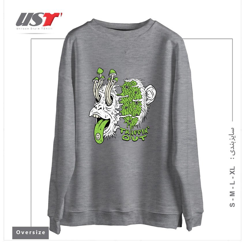 طرح TRIPPIN OUT سوییشرت اورسایزرنگ طوسی ملانژ