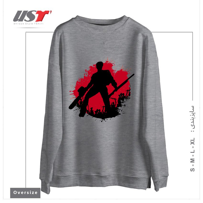 طرح DARK ARMY سوییشرت اورسایزرنگ طوسی ملانژ