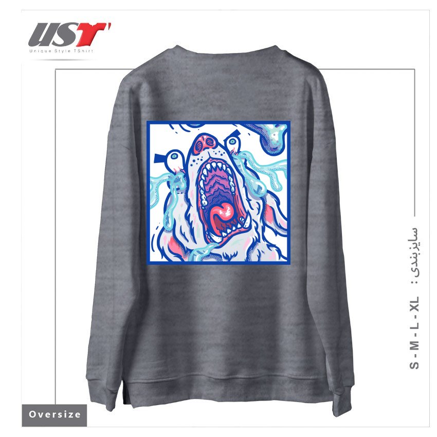 طرح DOGGY CUBE سوییشرت اورسایزرنگ طوسی ملانژ