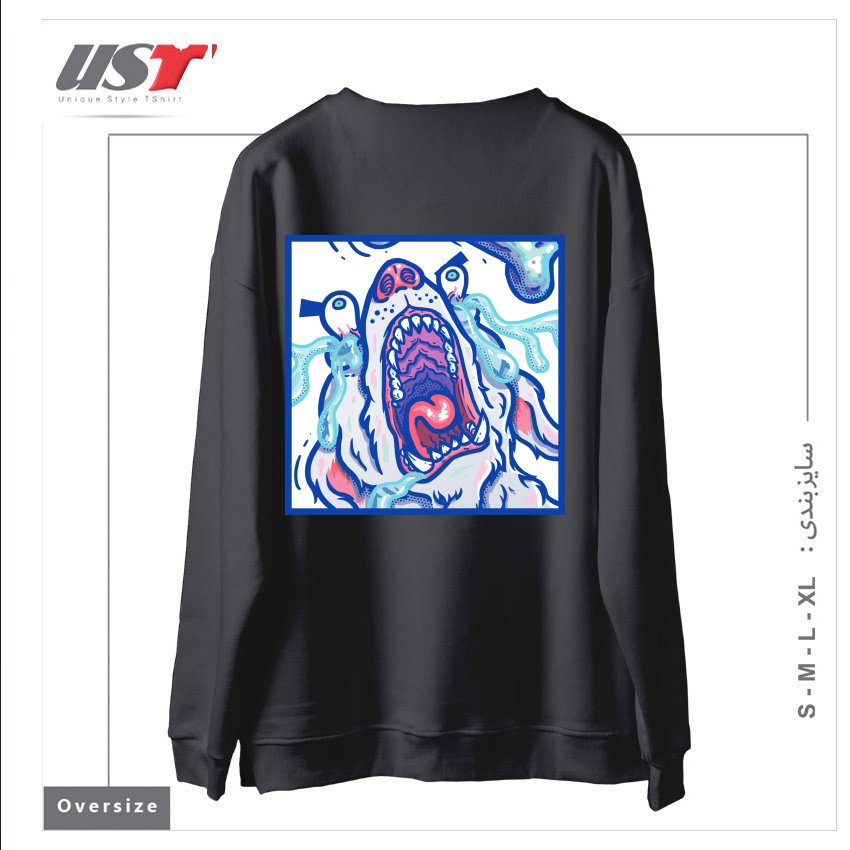 طرح DOGGY CUBE سوییشرت اورسایزرنگ دودی