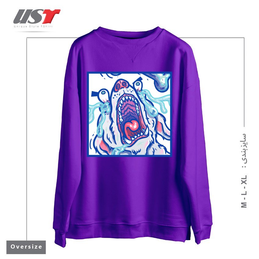 طرح DOGGY CUBE سوییشرت اورسایزرنگ بنفش