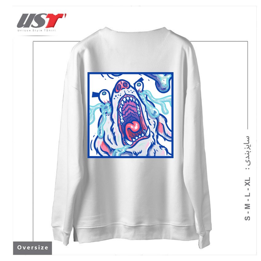 طرح DOGGY CUBE سوییشرت اورسایزرنگ سفید