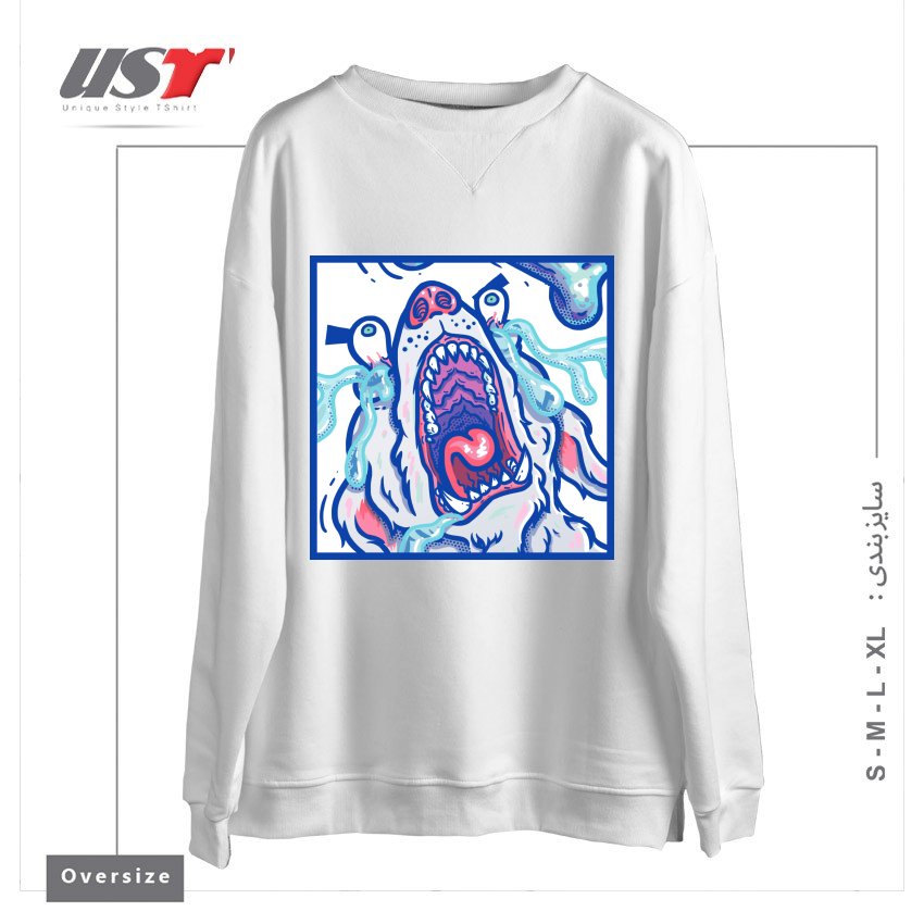 طرح DOGGY CUBE سوییشرت اورسایزرنگ سفید