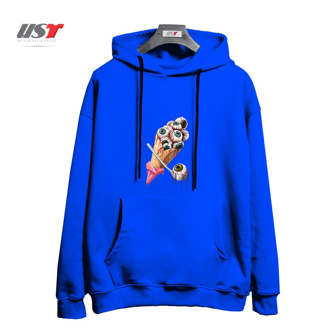 طرح EYESCREAM هودی اورسایزرنگ آبی شالی