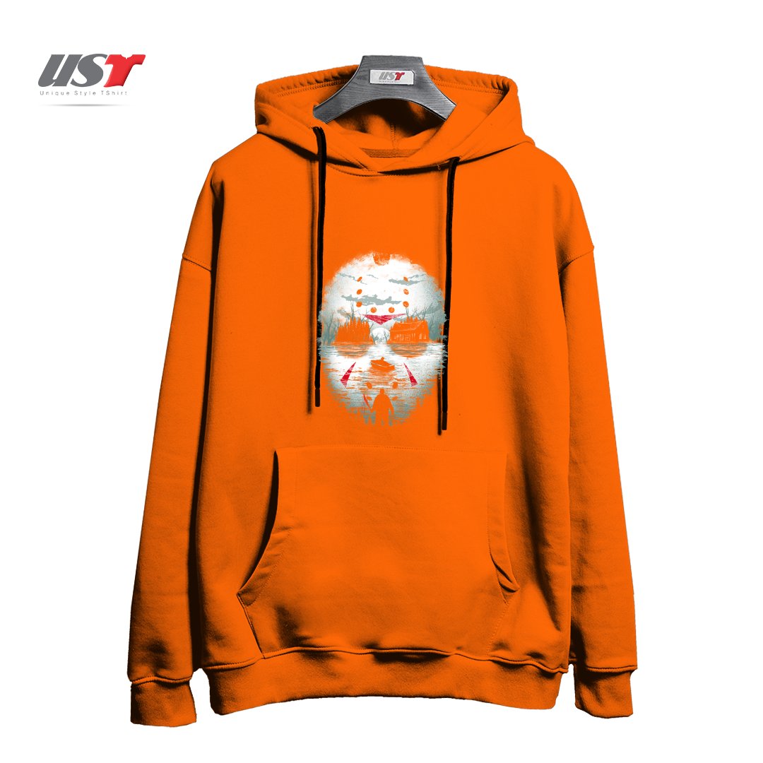 طرح FRIDAY NIGHT TERROR هودی اورسایزرنگ نارنجی