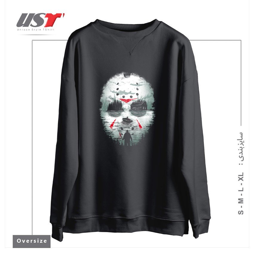 طرح FRIDAY NIGHT TERROR سوییشرت اورسایزرنگ دودی