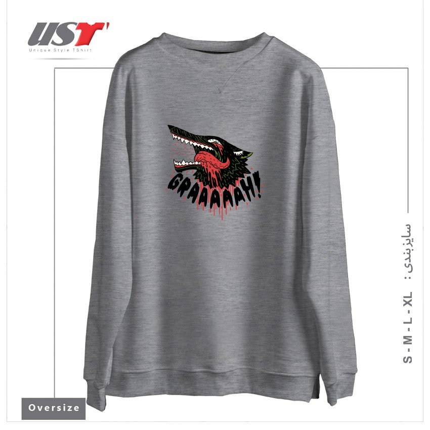 طرح GRAAAAAH! سوییشرت اورسایزرنگ طوسی ملانژ