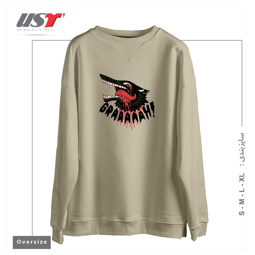 طرح GRAAAAAH! سوییشرت اورسایزرنگ نخودی