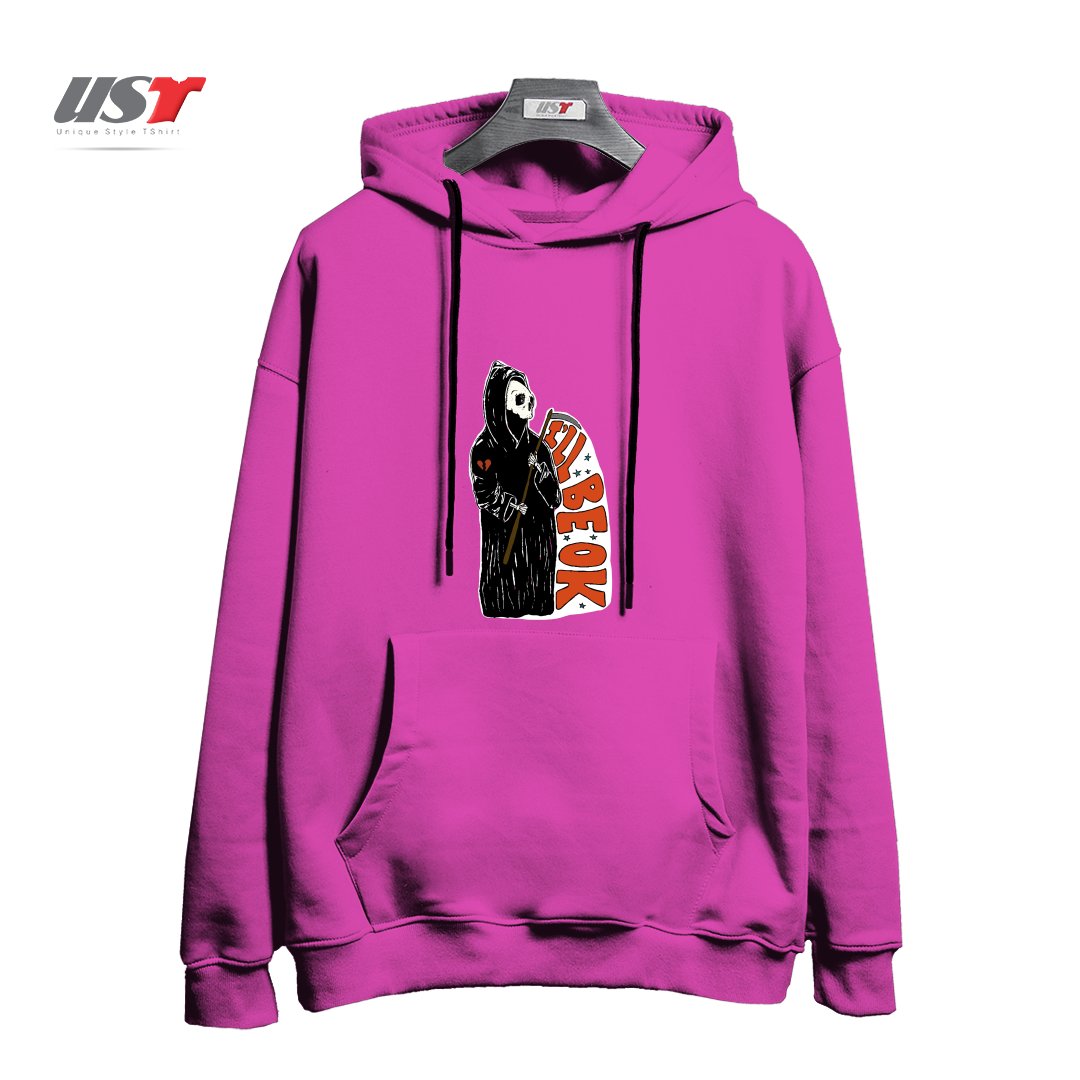 طرح GRIM REAPER HEARTBREAK هودی اورسایزرنگ صورتی